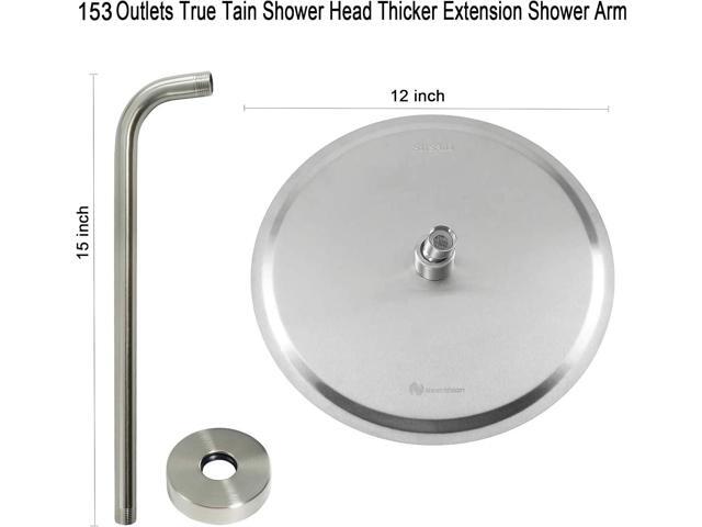 NearMoon Round Rain Shower Head With Extension Arm, Large Stainless Steel Rainfall Shower-Waterfall Full Body Coverage (12 Inch, Brushed Nickel)
