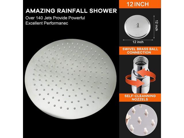 NearMoon Round Rain Shower Head With Extension Arm, Large Stainless Steel Rainfall Shower-Waterfall Full Body Coverage (12 Inch, Brushed Nickel)
