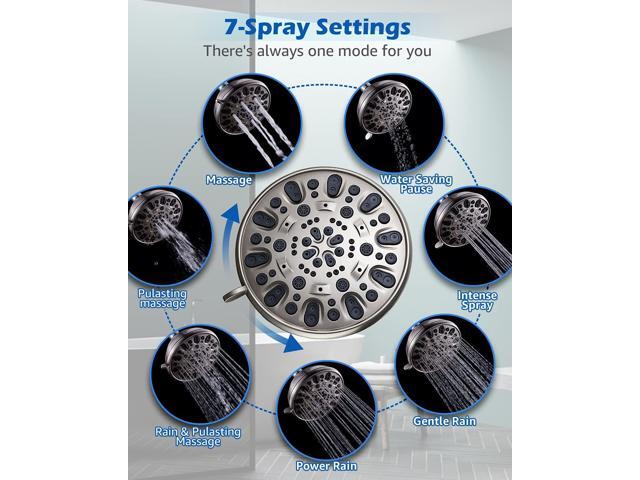 High Pressure Shower Head VMASSTONE 4.7' Rain Fixed Showerhead 7-Spray Setting with Adjustable Brass Swivel Ball Joint - Excellent Replacement for...