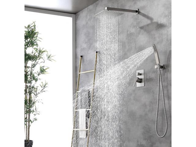 SHAMANDA Rainfall Shower System, Bathroom Luxury 10-Inch Rain Shower Head and Handheld Shower Faucet Combo Set Brushed Nickel(Including Rough-In...