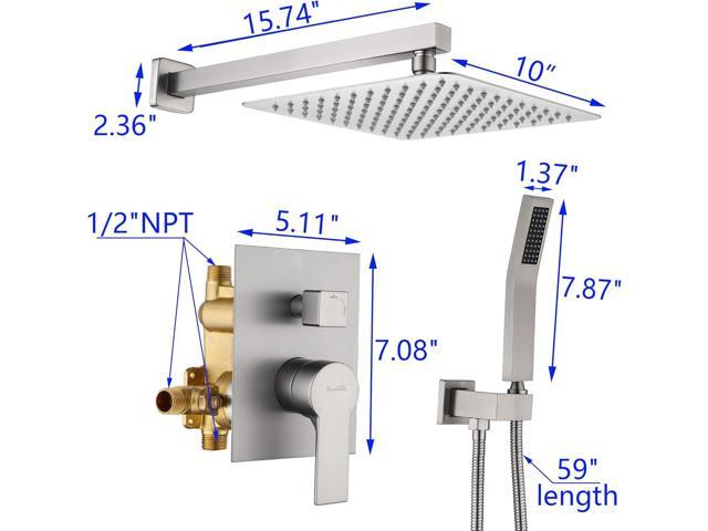 SHAMANDA Rainfall Shower System, Bathroom Luxury 10-Inch Rain Shower Head and Handheld Shower Faucet Combo Set Brushed Nickel(Including Rough-In...