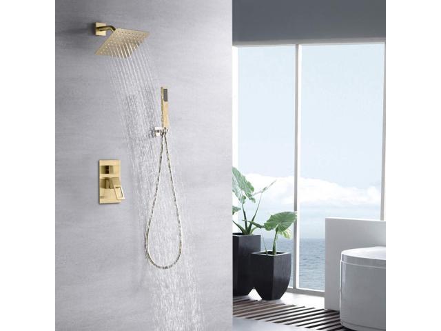 sumerain Rain Shower System Brushed Brass Dual Functions Shower Faucet Complete Set Including 8' Shower Head, Rough-In Valve Body and Trim
