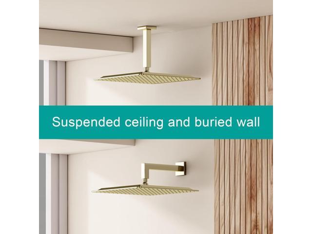 Square Rain Shower Head, High Flow Stainless Steel,Work with any decorative styleAll Metal Rainfall Shower Head (Brushed Gold, 16)
