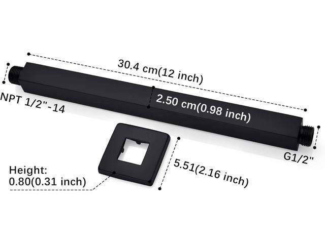12 Inch Square Ceiling Mounted Shower Arm and Flange for Rain Shower Head, Matte Black