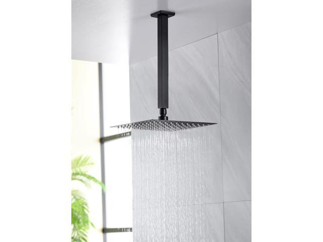 12 Inch Square Ceiling Mounted Shower Arm and Flange for Rain Shower Head, Matte Black