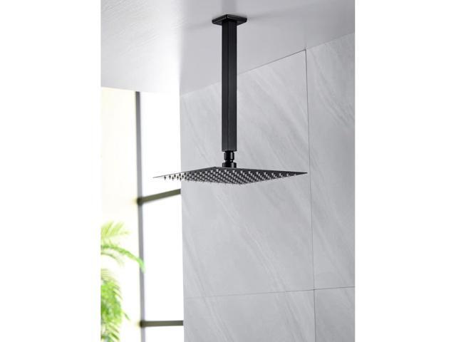 12 Inch Square Ceiling Mounted Shower Arm and Flange for Rain Shower Head, Matte Black