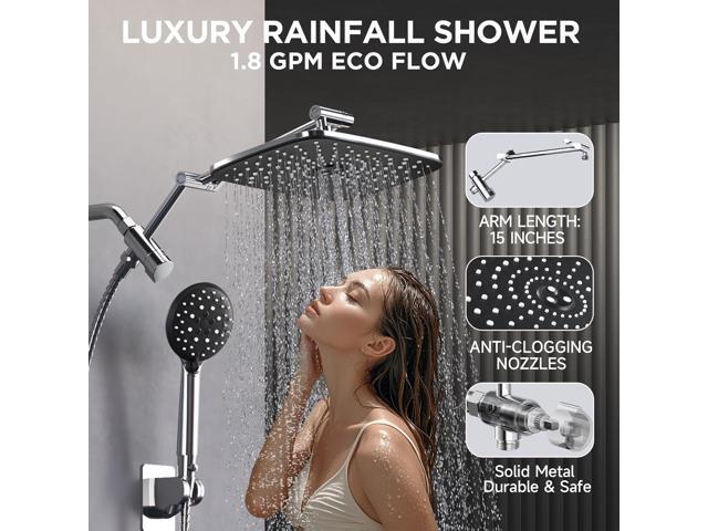 Veken [1.8gpm Eco-Flow] 11.8 Inch Rain Shower Head with 6 Modes Handheld Water Spray,Wide Showerhead Combo with Extension Arm-housewarming gifts,...