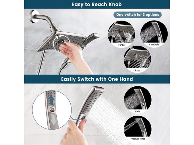 BRIGHT SHOWERS Brushed Nickel Dual Shower Head Combo, High Pressure Rainfall Showerhead, Detachable Handheld Shower Head with 60' Stainless Steel...