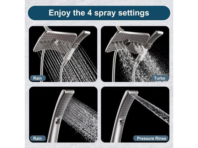 BRIGHT SHOWERS Brushed Nickel Dual Shower Head Combo, High Pressure Rainfall Showerhead, Detachable Handheld Shower Head with 60' Stainless Steel...