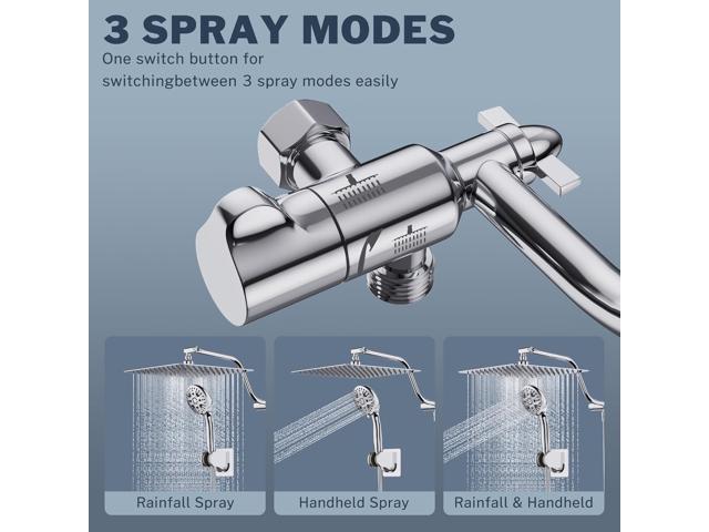 All Metal Rain Shower Head 12 Inch High Pressure Shower Head with Handheld Spray Combo with Adjustable Shower Extension Arm, 7-Spray, 3-Way Dual...
