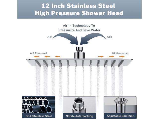 All Metal Rain Shower Head 12 Inch High Pressure Shower Head with Handheld Spray Combo with Adjustable Shower Extension Arm, 7-Spray, 3-Way Dual...