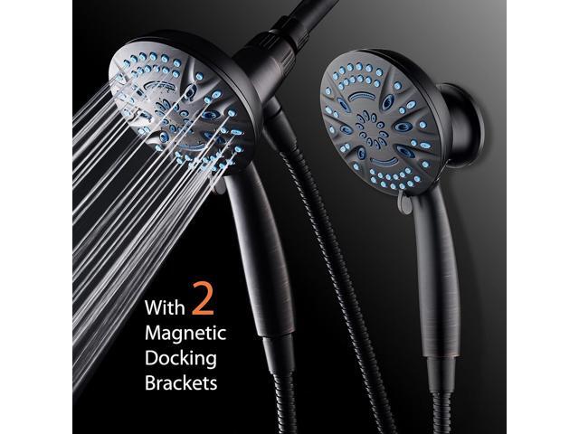 Magneton High-Pressure 8-mode Handheld Shower Head with Magnetic Guidance Docking System - 2 Magnetic Brackets, 5 inch Face, Hygienic Jets, 6 ft....