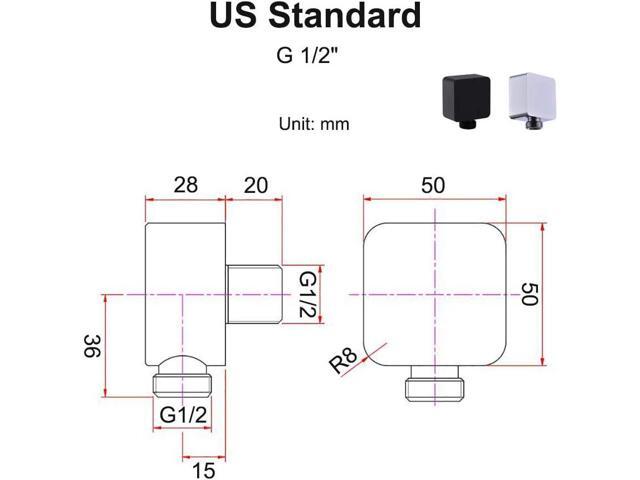 Brass Wall Supply Elbow, Nicmondo G1/2 Square Shower Hose Connector, Drop Ell Wall-mounted Union Water Outlet for Handheld Shower Handshower, Matte...