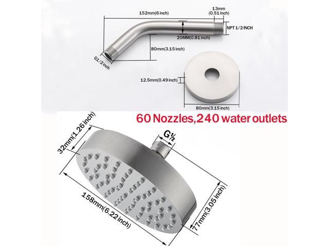 RANDOM Brushed Nickel Shower Head 6 Inch Round Rain Shower Head With Shower Arm with 360 Adjustable Swivel Ball Joint & Filter Solid Stainless...