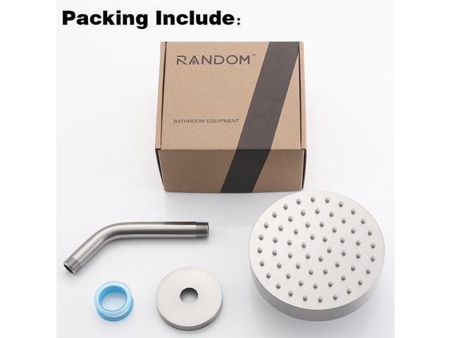 RANDOM Brushed Nickel Shower Head 6 Inch Round Rain Shower Head With Shower Arm with 360 Adjustable Swivel Ball Joint & Filter Solid Stainless...