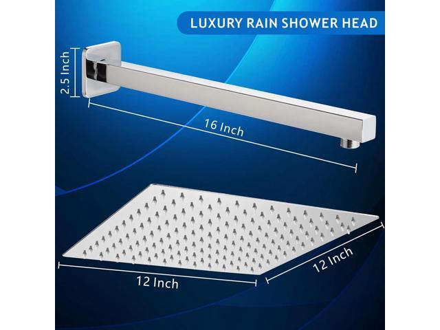 Voolan All Metal Shower Head with Extension Arm, Stainless Steel Waterfall Rainfall Showerheads, High Flow Bathroom Square Rain Shower Head (12...