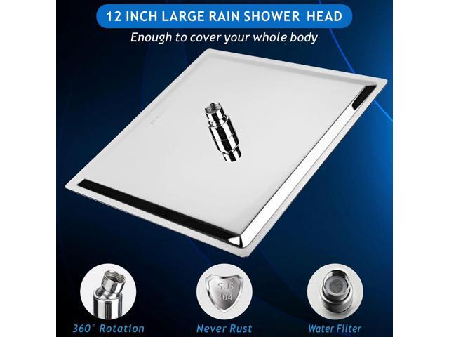 Voolan All Metal Shower Head with Extension Arm, Stainless Steel Waterfall Rainfall Showerheads, High Flow Bathroom Square Rain Shower Head (12...