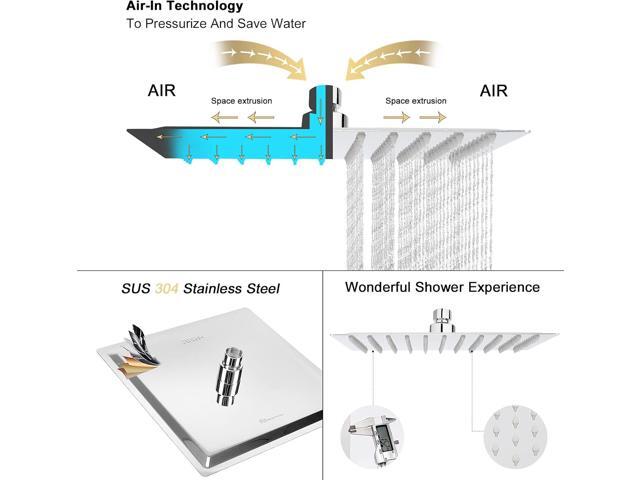 NearMoon Rain Shower Head, High Flow Stainless Steel Square Rainfall Shower, High Pressure Design, Awesome Shower Experience Even At Low Water Flow...