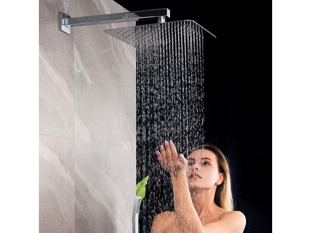 Voolan All Metal Shower Head with Extension Arm, Stainless Steel Waterfall Rainfall Showerheads, High Flow Bathroom Square Rain Shower Head (10...