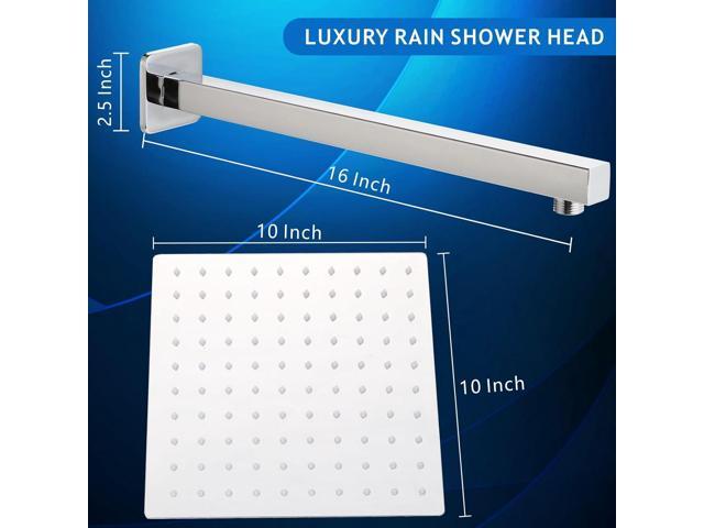 Voolan All Metal Shower Head with Extension Arm, Stainless Steel Waterfall Rainfall Showerheads, High Flow Bathroom Square Rain Shower Head (10...