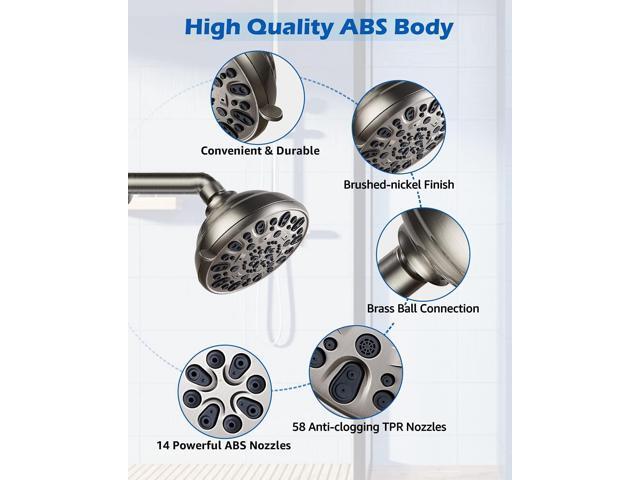 High Pressure Shower Head VMASSTONE 4.7' Rain Fixed Showerhead 7-Spray Setting with Adjustable Brass Swivel Ball Joint - Excellent Replacement for...
