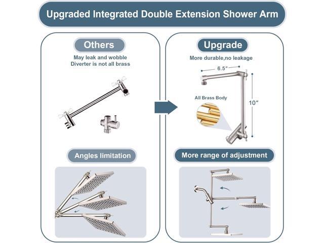 BRIGHT SHOWERS High Pressure Rain Shower Head Combo with Double Extension Arm, 8 Inch Rainfall Shower Head with Handheld Spray, Height Adjustable...