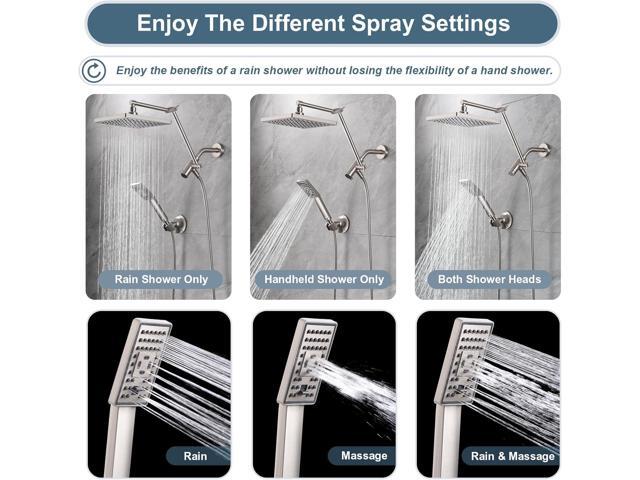 BRIGHT SHOWERS High Pressure Rain Shower Head Combo with Double Extension Arm, 8 Inch Rainfall Shower Head with Handheld Spray, Height Adjustable...