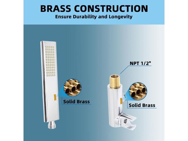 Solid Brass Handheld Shower Head Arc Design High Pressure Polished Chrome Hand Shower Wand with Adjustable Supply Elbow Wall Connector Shower...