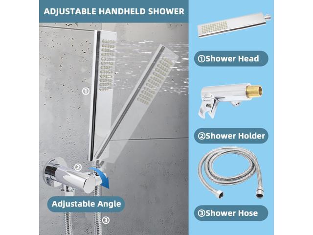 Solid Brass Handheld Shower Head Arc Design High Pressure Polished Chrome Hand Shower Wand with Adjustable Supply Elbow Wall Connector Shower...