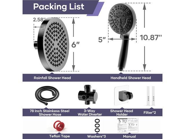 Filtered Shower Head with Handheld Spray Combo,High Pressure Rain Shower Heads,Double Dual Shower Head 10 Spray Modes,Detachable Showerhead 78 Inch...