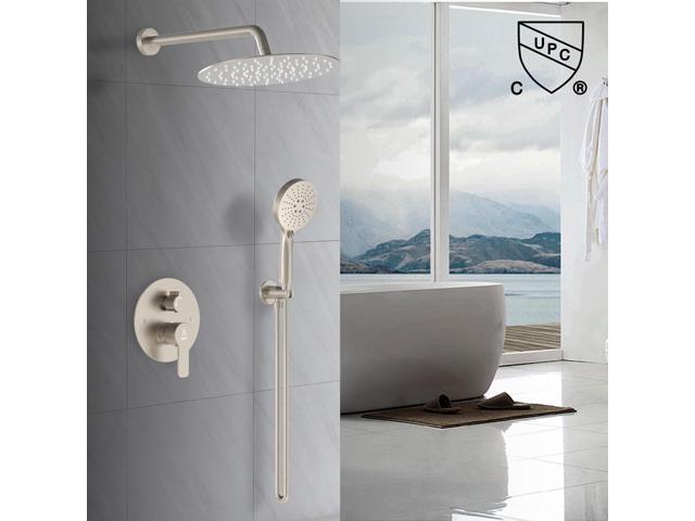 Shower Faucet Set 10IN Brass Rough-In Valve Body Trim Kit Rainfall Included Handle Accessories Complete 2 Functions with Rain Head and Handheld...