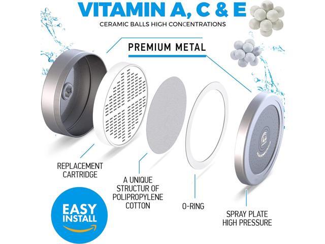 AquaHomeGroup Luxury Filtered Shower Head (Metal) 2 Cartridges Vitamin C+E+A + 5 Shower Caps - Reduses Chlorine & Sediments - Consistent Water...