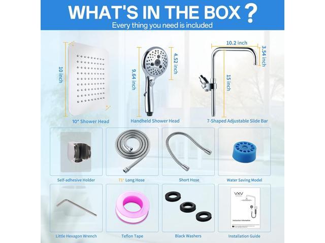 VXV 10 Inch Dual Shower Head Combo: High Pressure Rain Shower Head + 7-Mode Handheld Spray with Adjustable Sliding Bar (Up to 13.4'), 71' Hose,...
