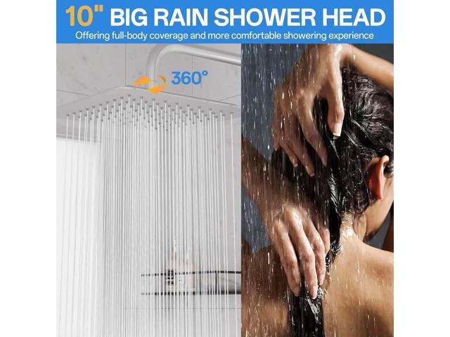 High Pressure Rain Shower Head Combo: Upgrade Dual Shower Head,10' Fixed Rainfall Showerhead,7 Spray Handheld Shower Heads,Adjustable Bar(Up to...