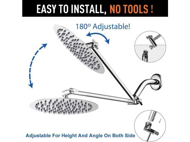 NearMoon Rain Shower Head with 11'' Adjustable Arm, High Pressure Stainless Steel Rainfall Shower, Ultra-Thin Design - Pressure Boosting (10 Inch,...