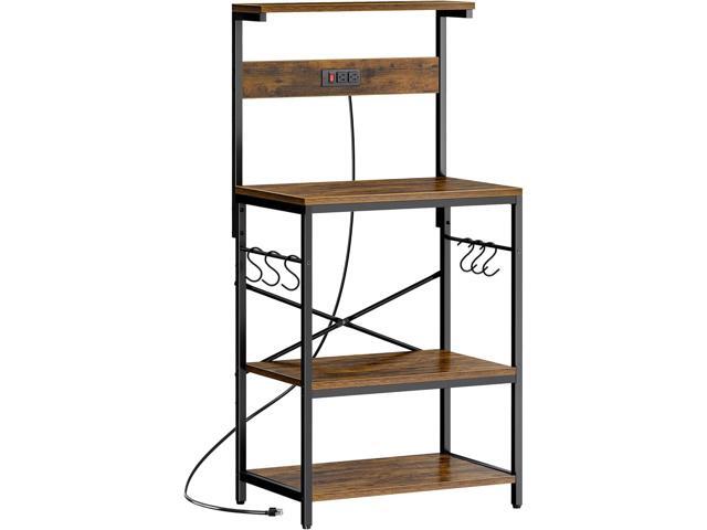 SUPERJARE Kitchen Bakers Rack with Power Outlet, Coffee Bar Table 4 Tiers, Kitchen Microwave Stand with 6 S-shaped Hooks, Storage Shelf Rack for...