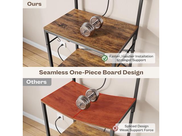 SUPERJARE Kitchen Bakers Rack with Power Outlet, Coffee Bar Table 4 Tiers, Kitchen Microwave Stand with 6 S-shaped Hooks, Storage Shelf Rack for...