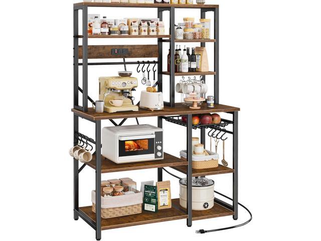 SUPERJARE Large Bakers Rack with Power Outlets, 6-Tier Microwave Stand, Coffee Bar with 12 S-Shaped Hooks, Kitchen Shelf with Wire Basket, 39.3 x...
