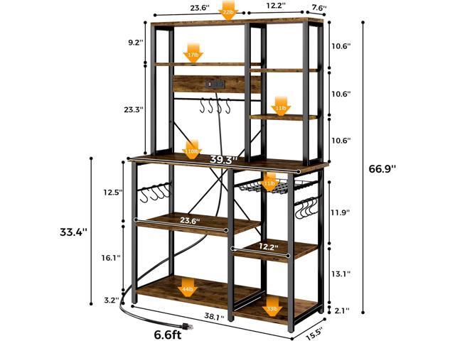 SUPERJARE Large Bakers Rack with Power Outlets, 6-Tier Microwave Stand, Coffee Bar with 12 S-Shaped Hooks, Kitchen Shelf with Wire Basket, 39.3 x...