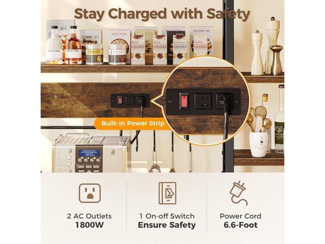 SUPERJARE Large Bakers Rack with Power Outlets, 6-Tier Microwave Stand, Coffee Bar with 12 S-Shaped Hooks, Kitchen Shelf with Wire Basket, 39.3 x...