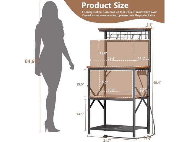 Furologee Kitchen Bakers Rack with Power Outlet, Microwave Oven Stand with Storage 4 Tiers, Coffee Bar Table with 6 S Hooks, Kitchen Storage Shelf...