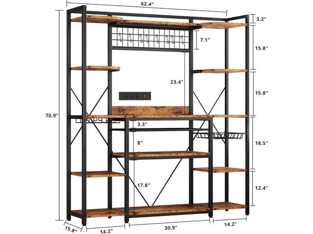 IRONCK Large Bakers Rack with Power Outlet, 62 Inch Wide Microwave Stand, Coffee Bar with Storage, Kitchen Racks and Shelves