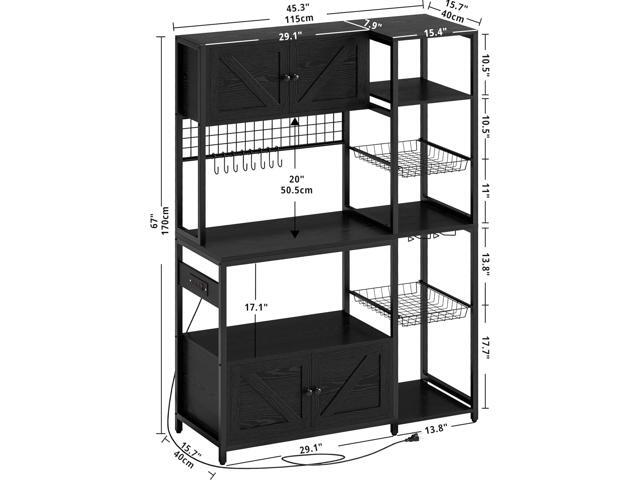 IRONCK Bakers Rack with 2 Storage Cabinets and Power Outlet, 45.3 Inch Industrial Coffee Bar Cabinet Shelves, Kitchen Microwave Stand with Storage,...