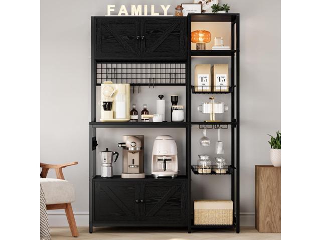 IRONCK Bakers Rack with 2 Storage Cabinets and Power Outlet, 45.3 Inch Industrial Coffee Bar Cabinet Shelves, Kitchen Microwave Stand with Storage,...