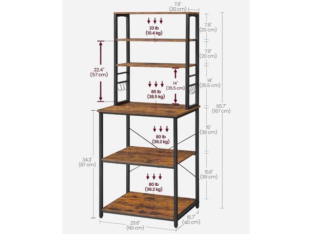 VASAGLE Coffee Bar, Bakers Rack for Kitchen with Storage, 6-Tier Kitchen Shelves with 6 Hooks, Microwave Stand, Industrial, 15.7 x 23.6 x 65.7...