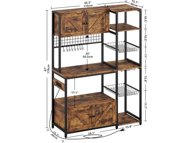 IRONCK Bakers Rack with 2 Storage Cabinets and Power Outlet, 45.3 Inch Industrial Coffee Bar Cabinet Shelves, Kitchen Microwave Stand with Storage,...