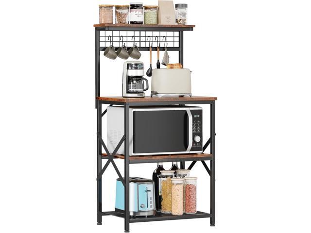 Furologee Kitchen Bakers Rack with Hutch, Coffee Bar Station 4 Tiers, Microwave Oven Stand with 6 S Hooks and Pegboard, Kitchen Microwave Rack for...