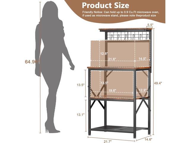 Furologee Kitchen Bakers Rack with Hutch, Coffee Bar Station 4 Tiers, Microwave Oven Stand with 6 S Hooks and Pegboard, Kitchen Microwave Rack for...