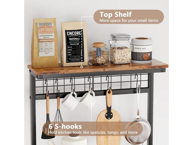 Furologee Kitchen Bakers Rack with Hutch, Coffee Bar Station 4 Tiers, Microwave Oven Stand with 6 S Hooks and Pegboard, Kitchen Microwave Rack for...