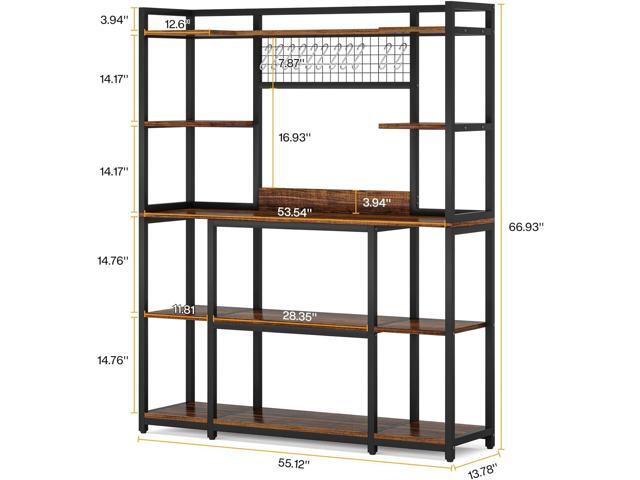 Tribesigns Large Bakers Rack, 55' Wide Kitchen Hutch Cabinet Microwave Stand with 11 Hooks, 5-Tier Bakers Rack Kitchen Storage Shelf with Hutch,...